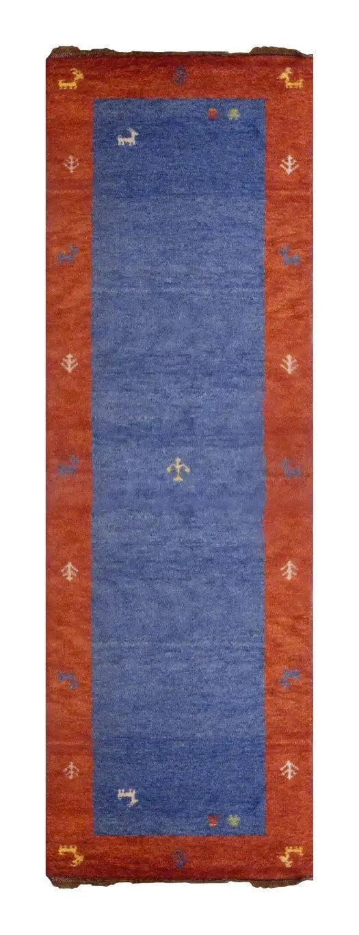 One Of The Kind Indian Hand-Knotted Gabbeh Rug 8'10" X 2'4"